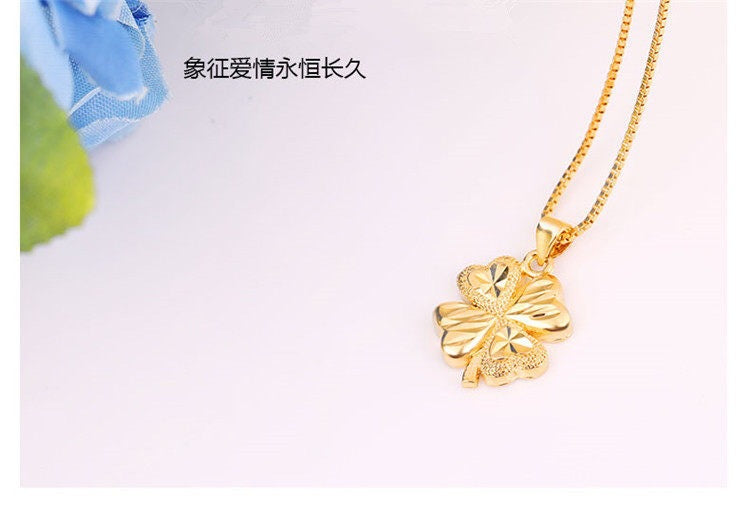 Gold-Plated Four-Leaf Clover Pendant Necklace