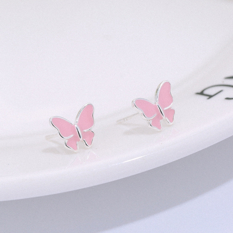 Butterfly Earrings, Korean Style, 925 Silver Studs