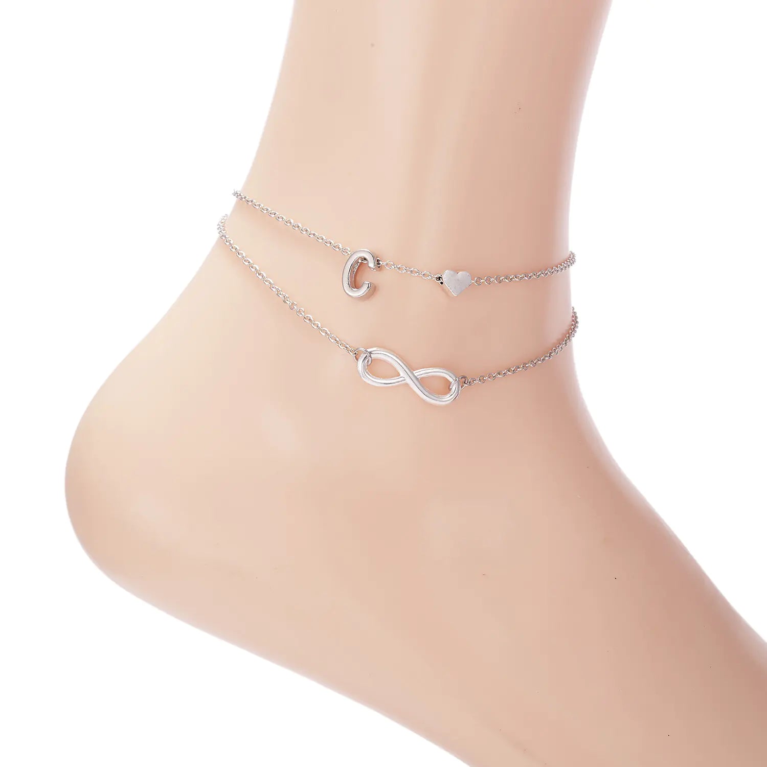 Trendy Double Layer Letter & Heart Beach Anklet
