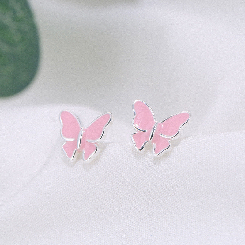 Butterfly Earrings, Korean Style, 925 Silver Studs