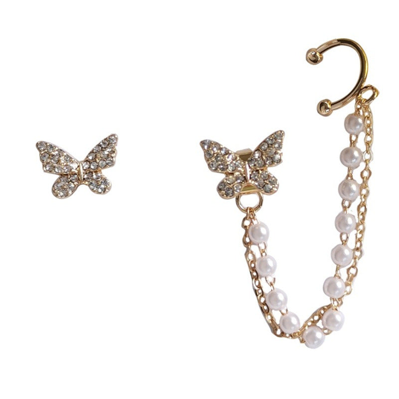 Butterfly Ear Clips for Women - Korean Style Tassel Earrings