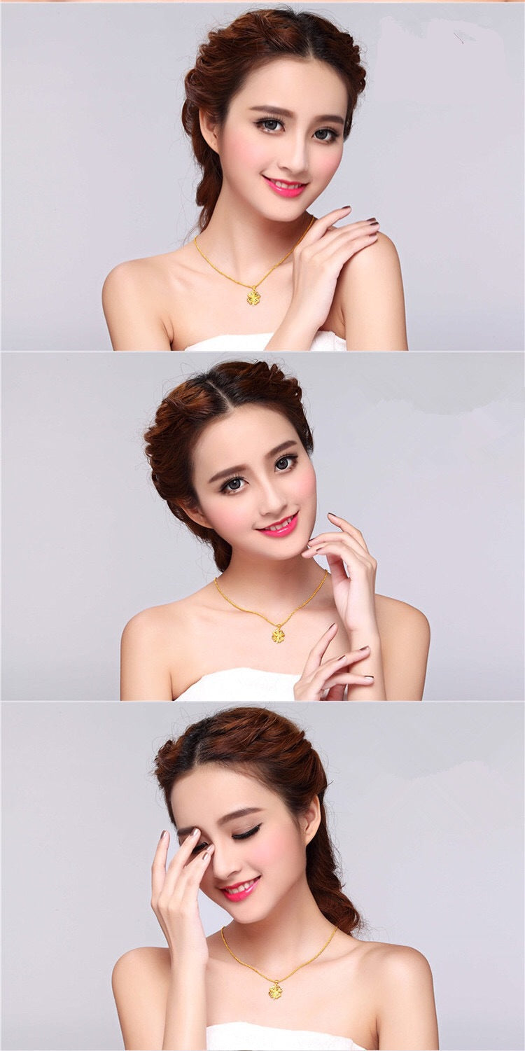 Gold-Plated Four-Leaf Clover Pendant Necklace