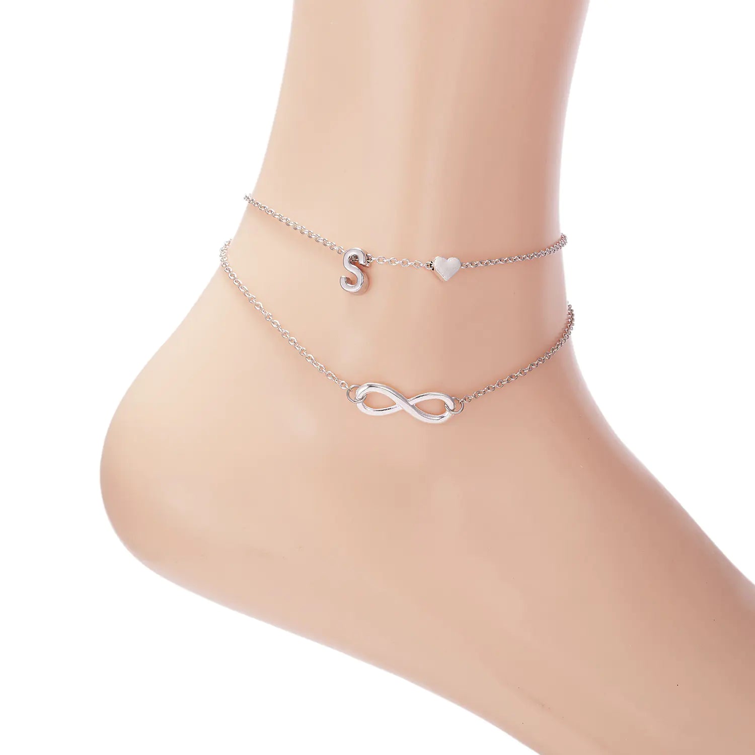 Trendy Double Layer Letter & Heart Beach Anklet