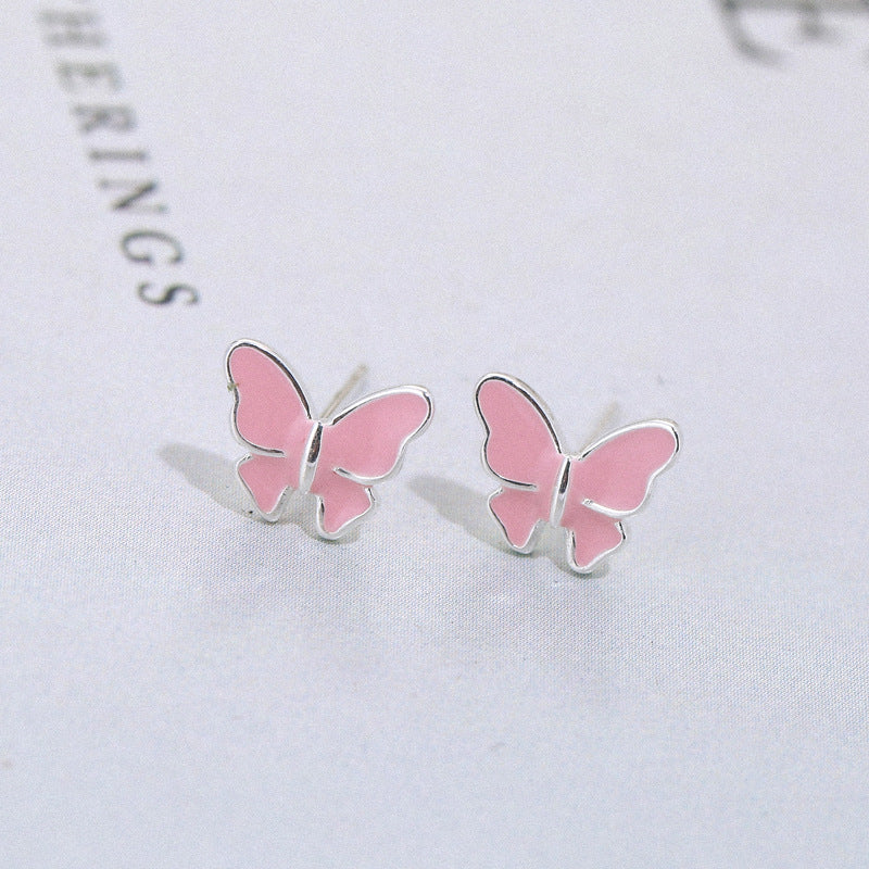 Butterfly Earrings, Korean Style, 925 Silver Studs