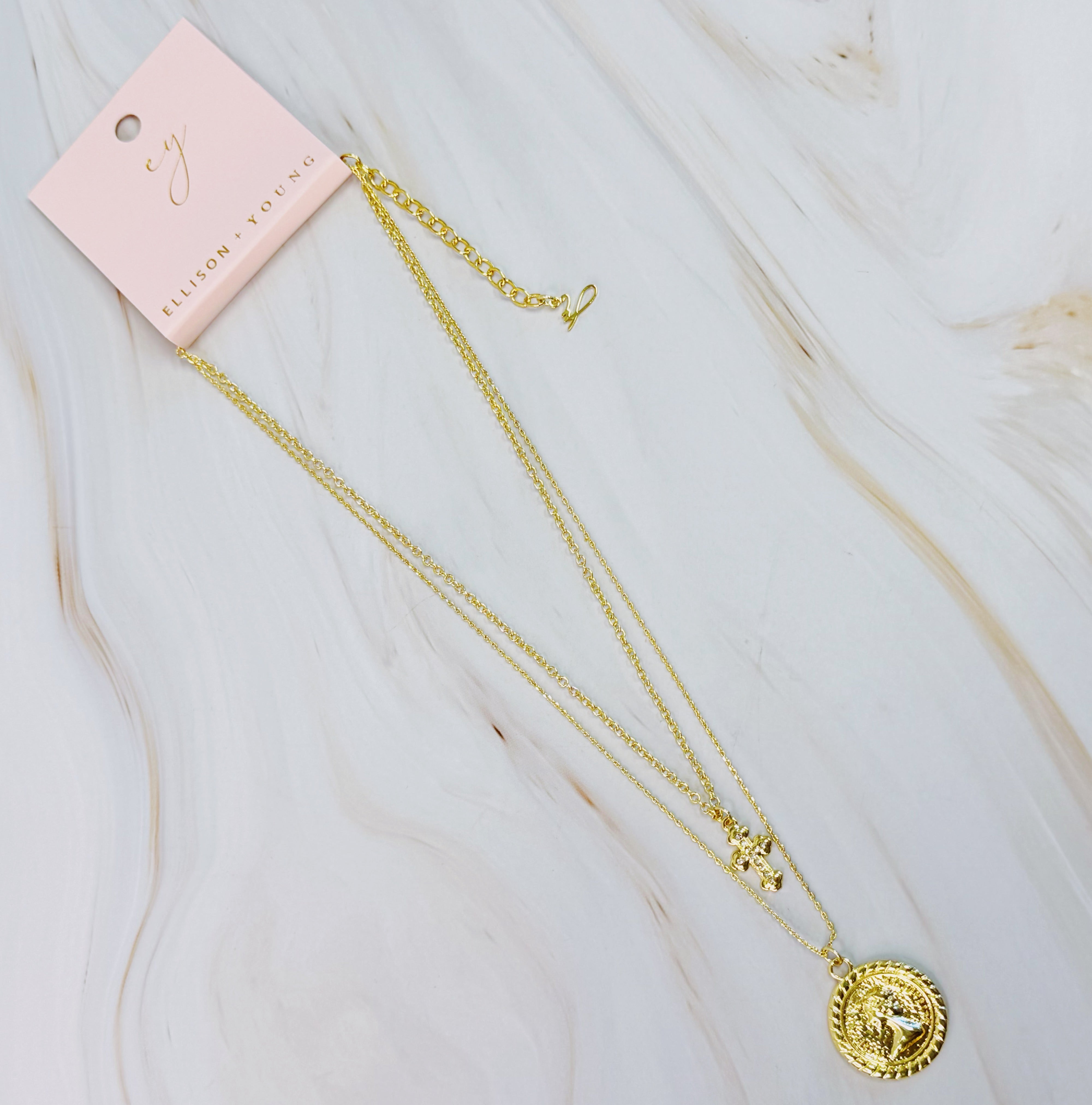 Cross And Coin Layered Necklace