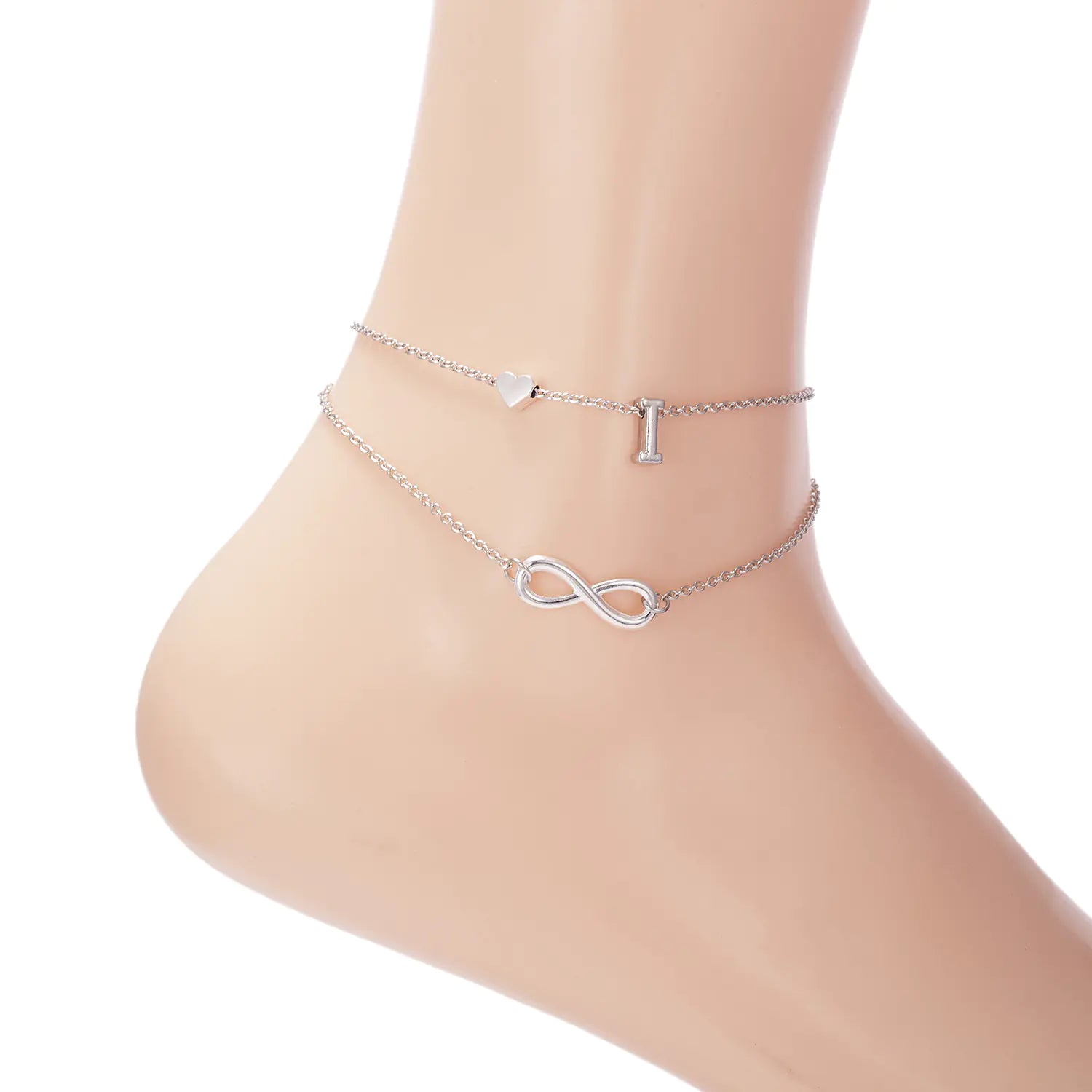 Trendy Double Layer Letter & Heart Beach Anklet