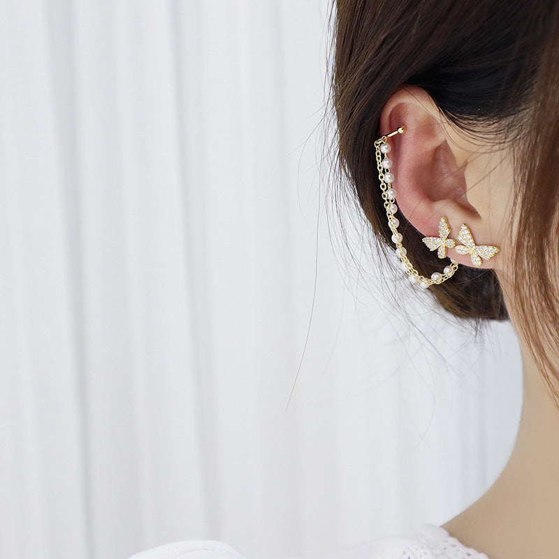 Butterfly Ear Clips for Women - Korean Style Tassel Earrings