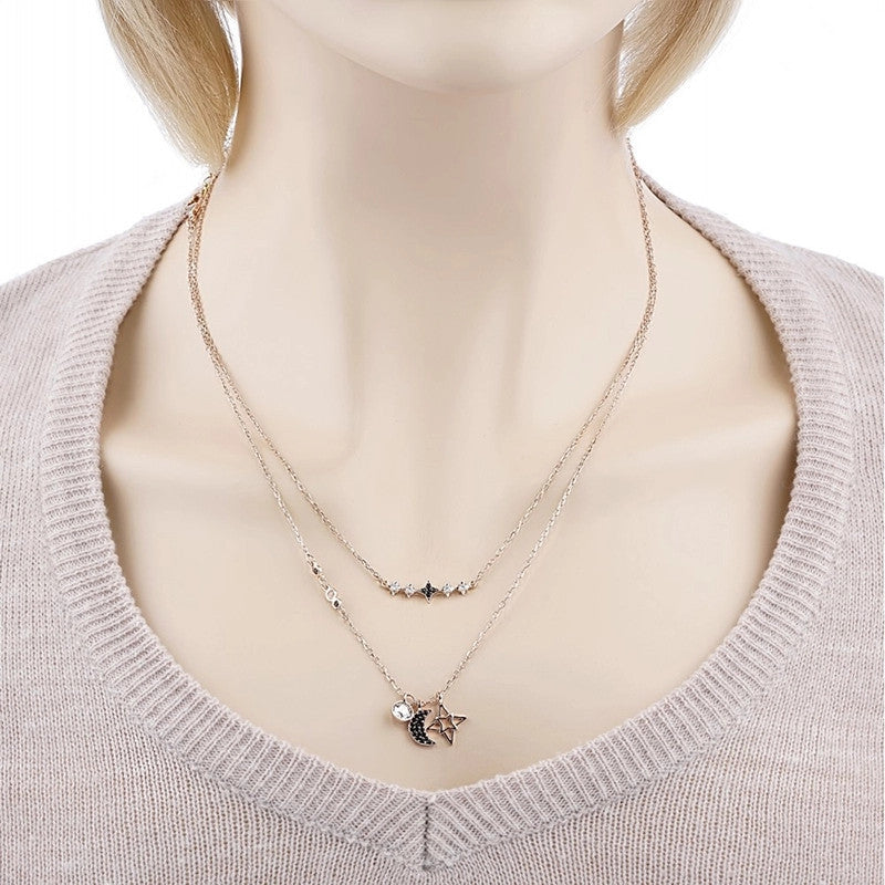 Pure Yishang New Style Double Layer Star Moon Necklace Set