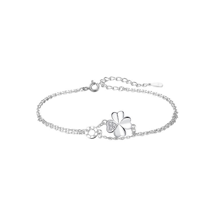Sterling Silver Four-Leaf Clover Bracelet for Women
