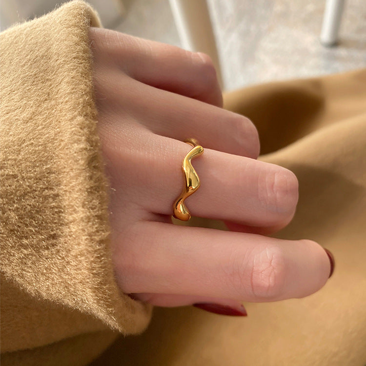 Abstract Titanium Steel Cold Wind Wave Ring for Women