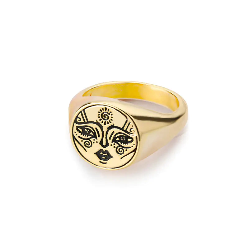Minimalist Devil Eye Rings for Couples with Stars & Moon
