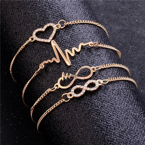Heartbeat Infinity Symbol Bracelet Set with Rhinestones