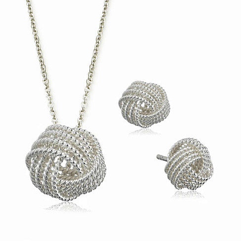 He Loves Me A Lot A Lovely Love Knot Pendant And Earrings Set