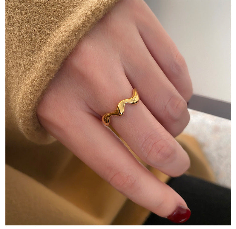 Abstract Titanium Steel Cold Wind Wave Ring for Women