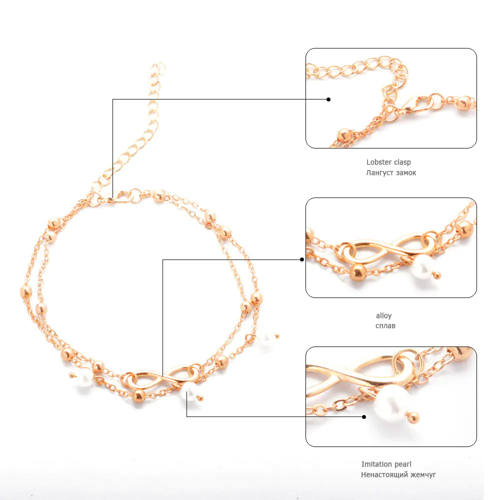 Trendy Handmade Double Layer Pearl Anklet Bracelet