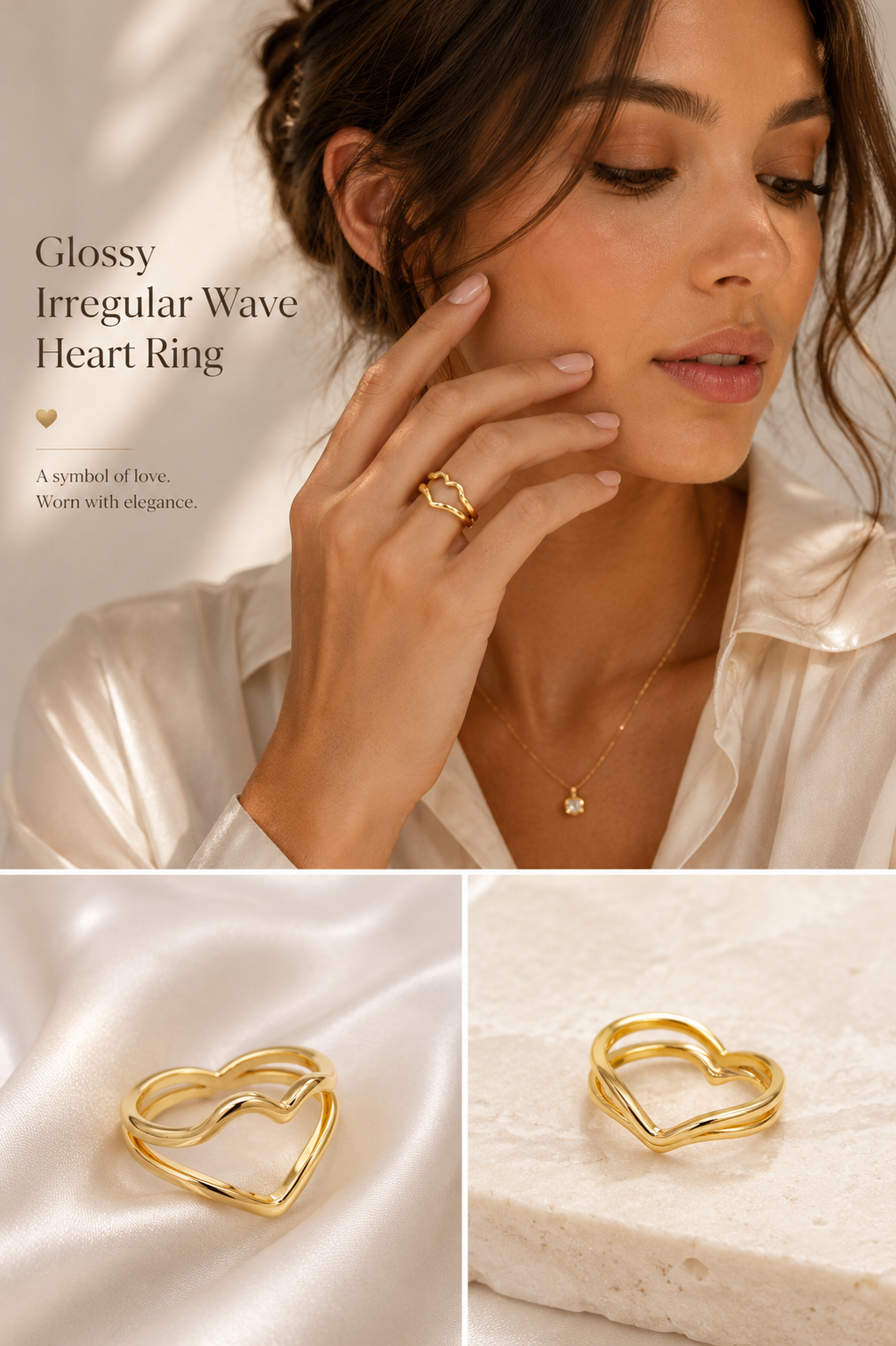Glossy Irregular Wave Heart Ring