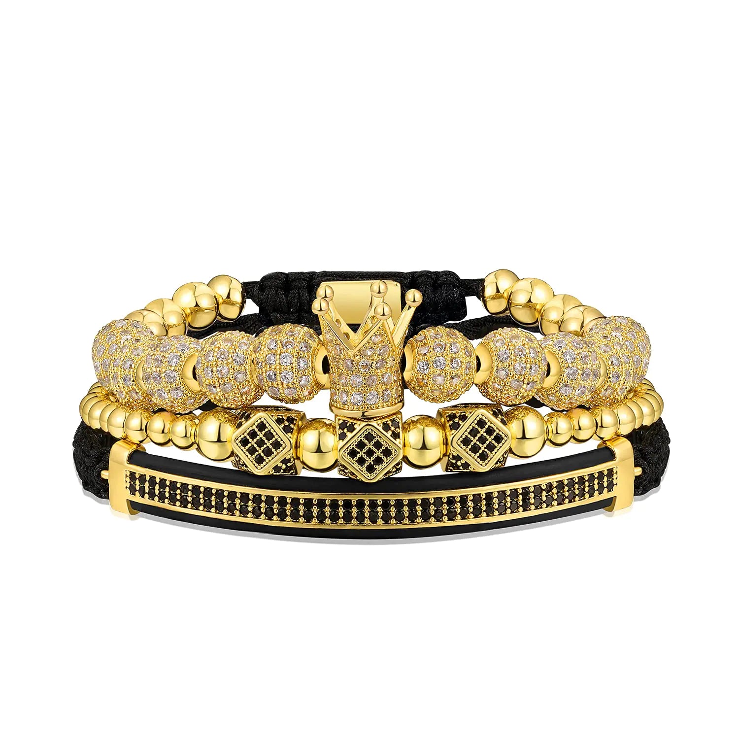 Gold Crown Men's Bracelet with Cubic Zirconia