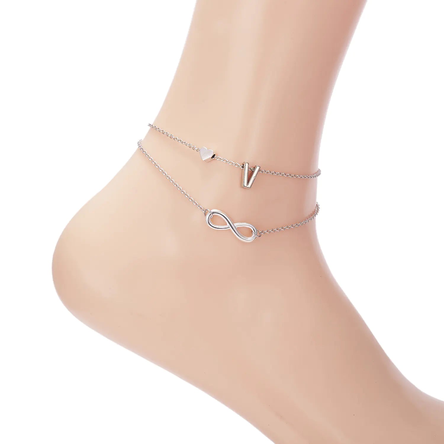 Trendy Double Layer Letter & Heart Beach Anklet