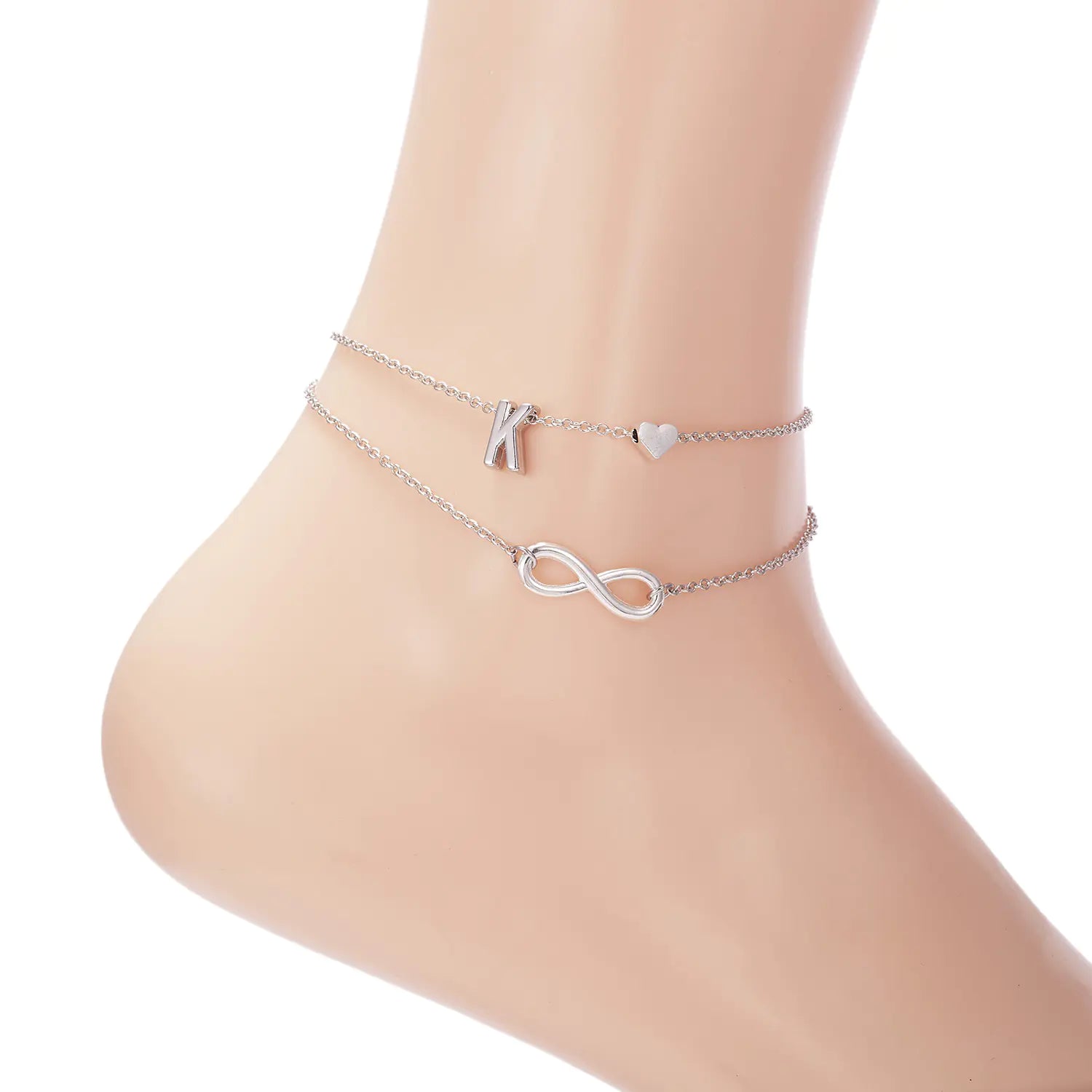 Trendy Double Layer Letter & Heart Beach Anklet