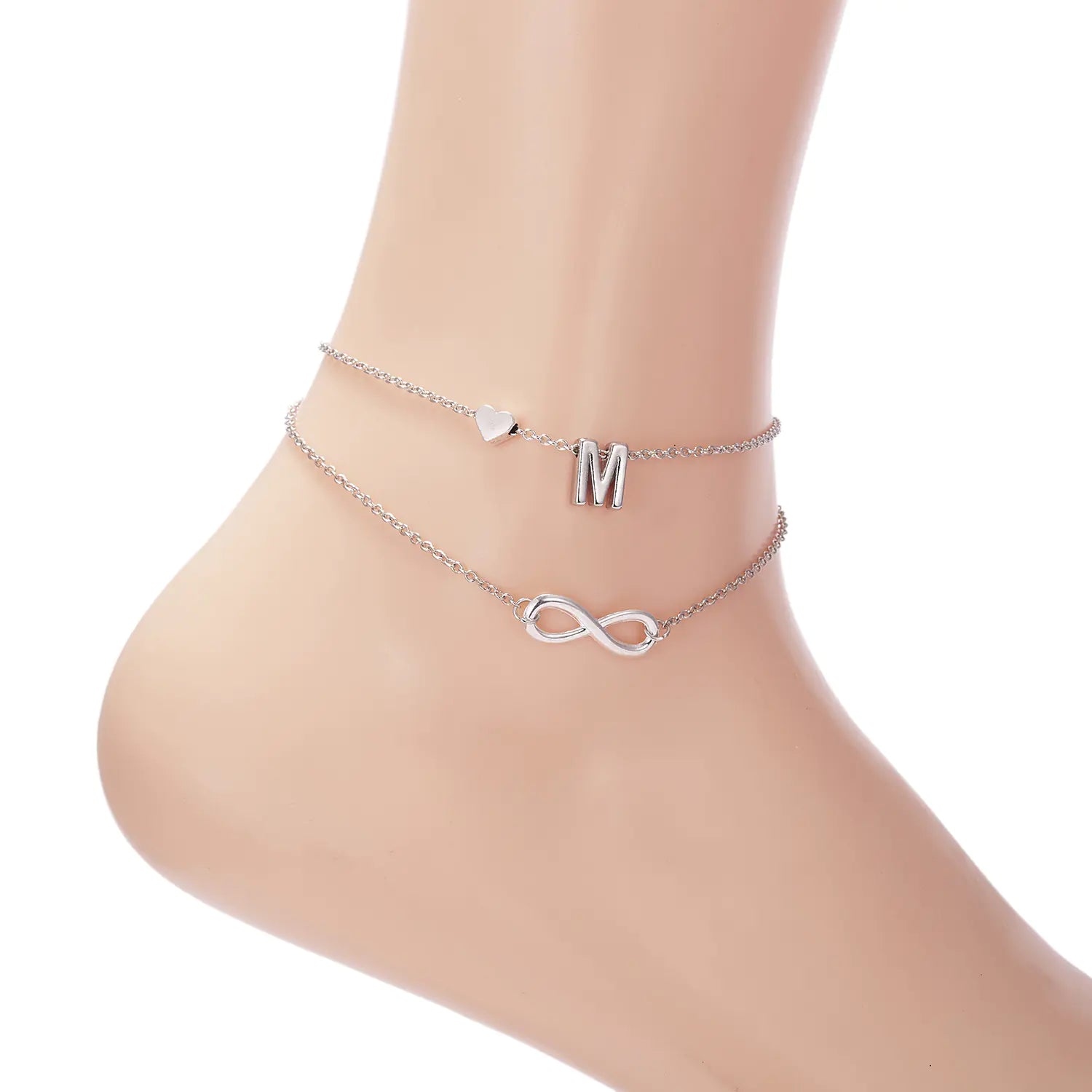 Trendy Double Layer Letter & Heart Beach Anklet