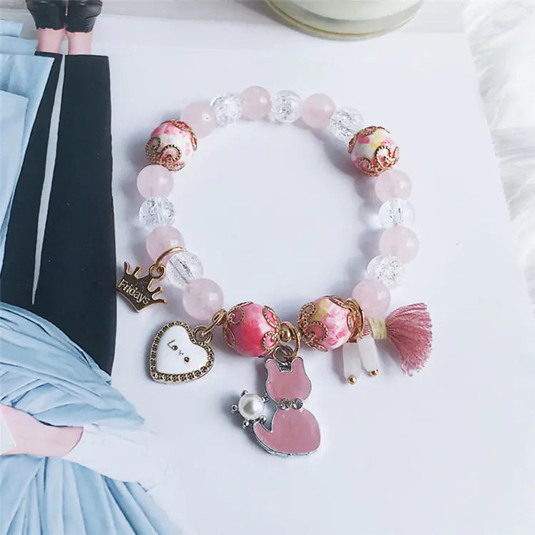 Beaded Bracelet with Cat Crown - Bohemian Style