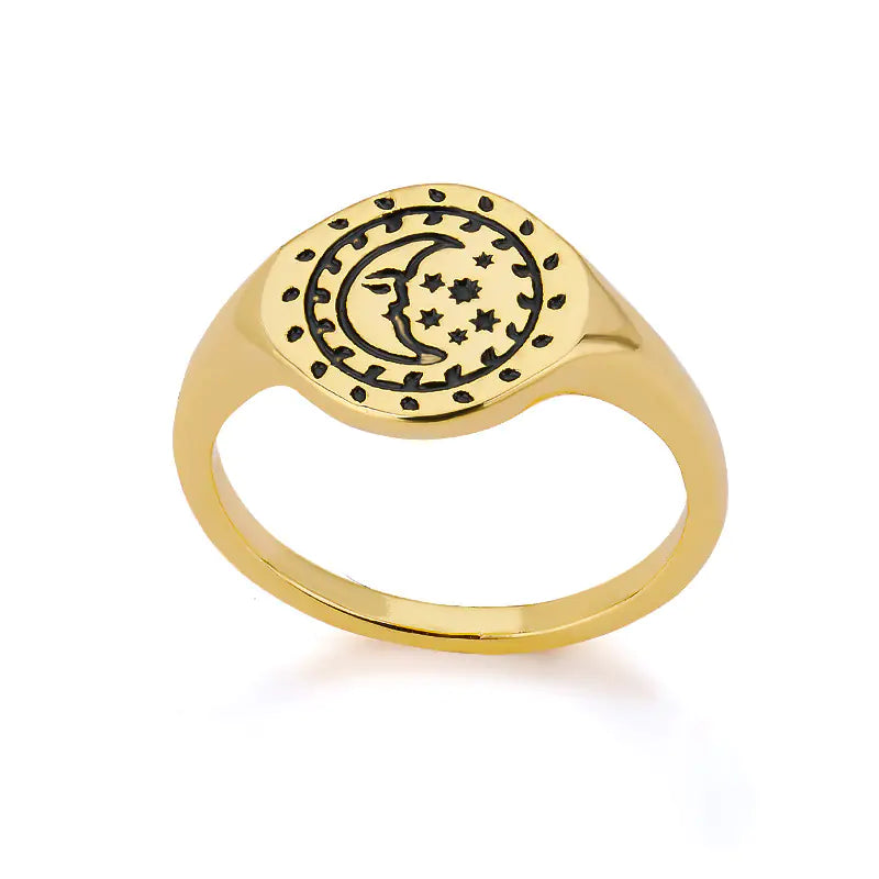 Minimalist Devil Eye Rings for Couples with Stars & Moon
