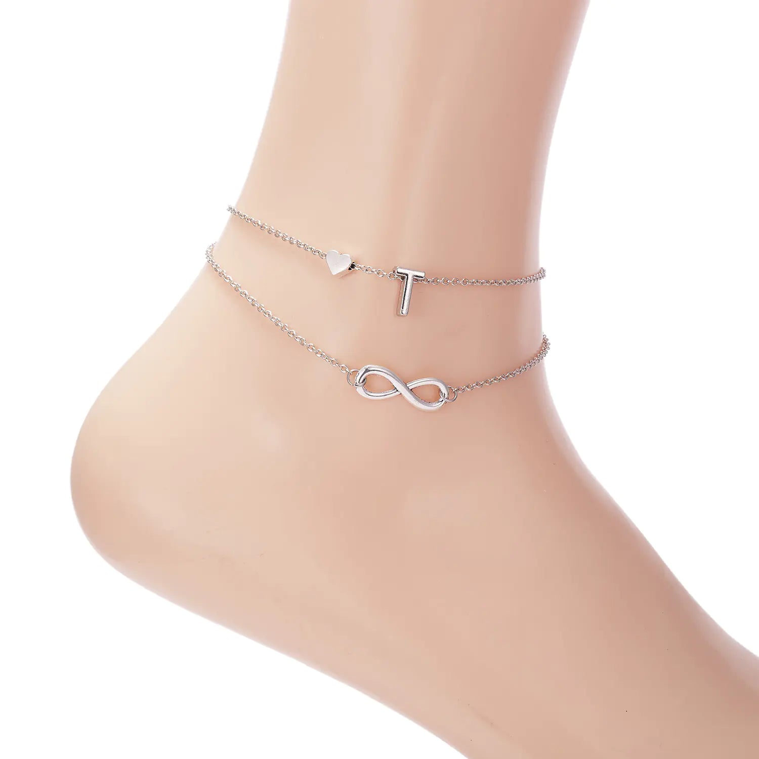 Trendy Double Layer Letter & Heart Beach Anklet