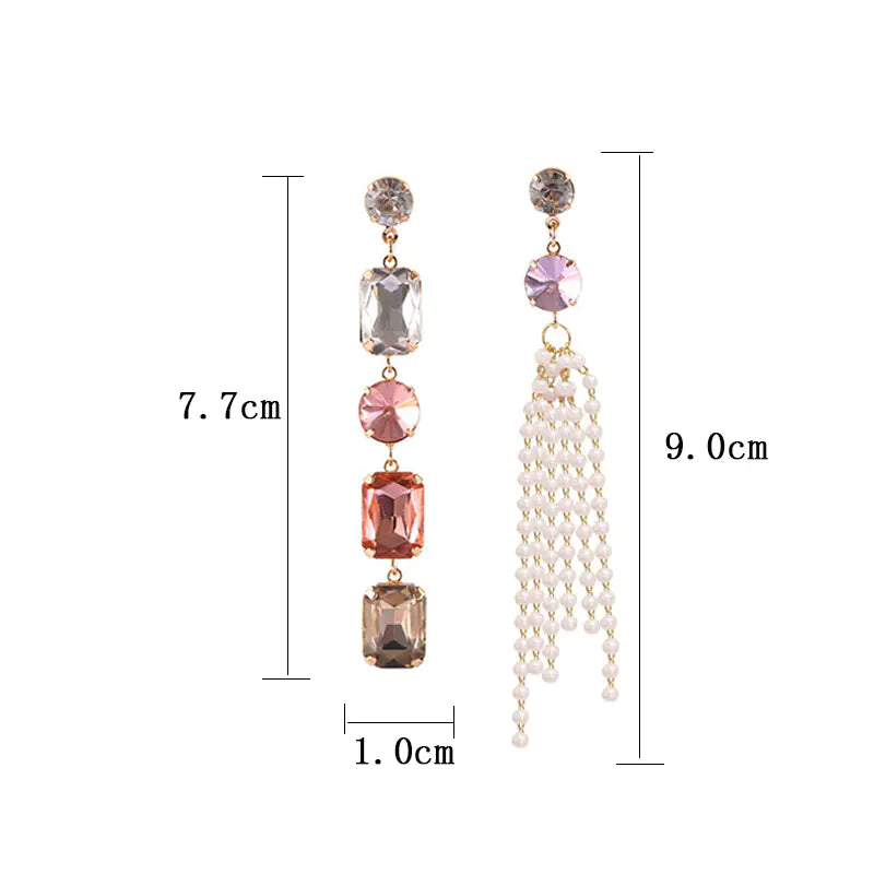 Exaggerated Asymmetrical Crystal Earrings with Pearls