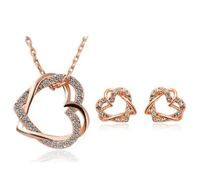 Custom Double Heart Necklace and Earring Set