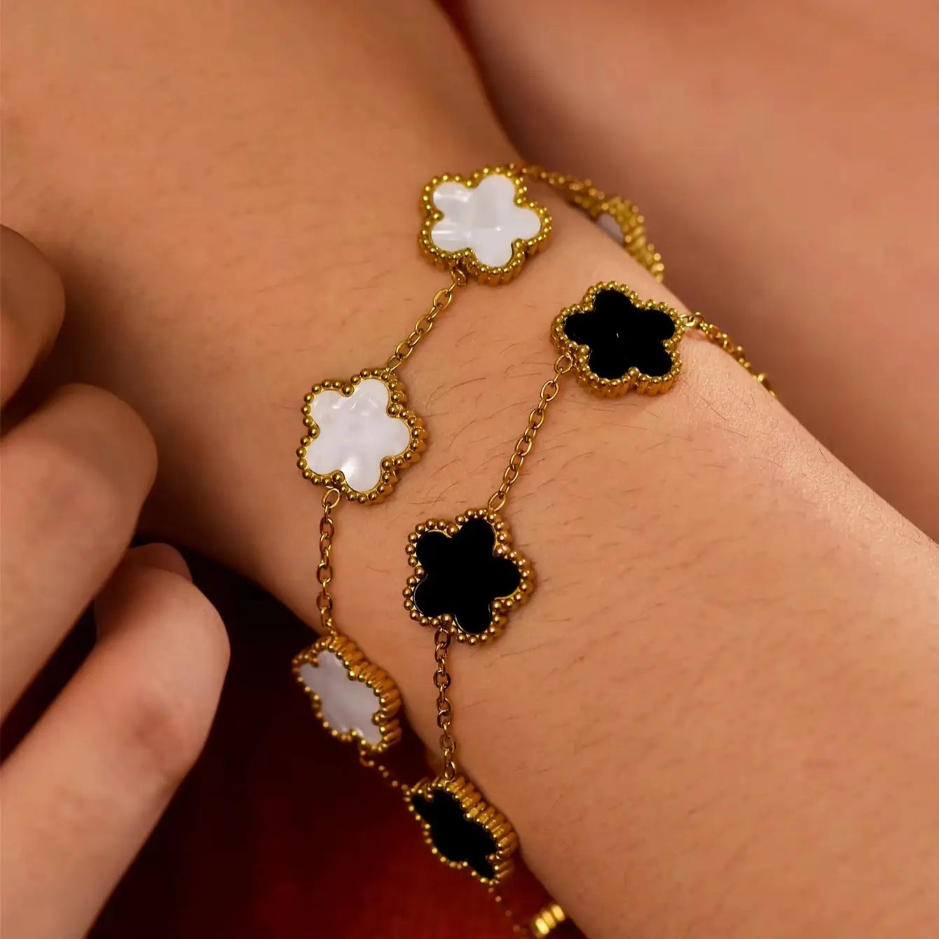 2 Pcs Stacked Stainless Steel Clover Bracelet Holiday Christmas Gift Set Everyday Jewellery In Stock Wholesale Available