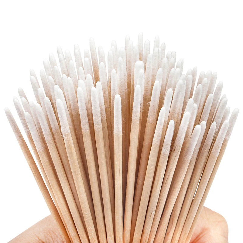 100/300Pcs Disposable Ultra-small Cotton Swab Brush Lint Free Micro Wood Makeup Brushes Eyelash Extension Glue Removing Tools