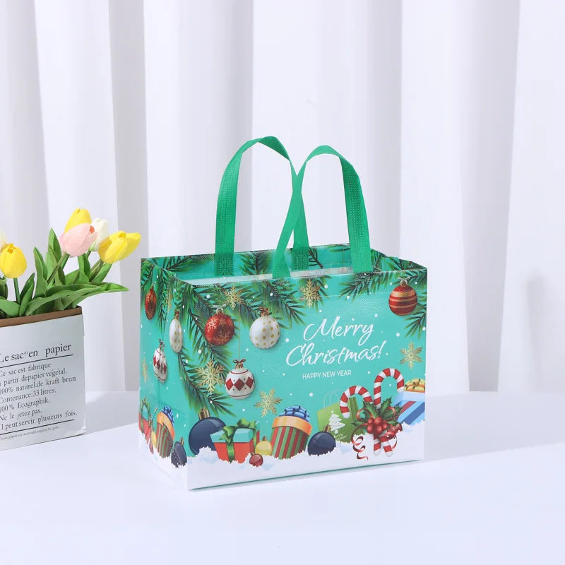 1Pc Large Christmas Gift Bags,Non-Woven Xmas Treat Bag Reusable Tote Bags with Handles for Kid Candy Goodie Xmas Party Favor