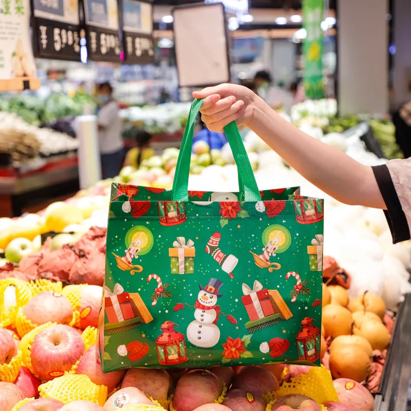 1Pc Large Christmas Gift Bags,Non-Woven Xmas Treat Bag Reusable Tote Bags with Handles for Kid Candy Goodie Xmas Party Favor