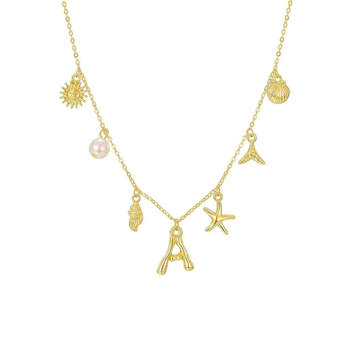 14K Gold Plated / Silver Initial Charm Necklaces for Women Girls,  A-Z Waterproof Boho Starfish Surfer Beach Choker Necklace