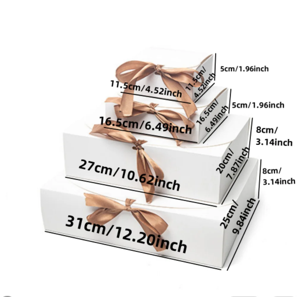 10pcs Square Flap Kraft Cardboard Wedding Party Candy Pastry Gift Paper Box Bow Knot Macaron Folding Exquisite Storage Box