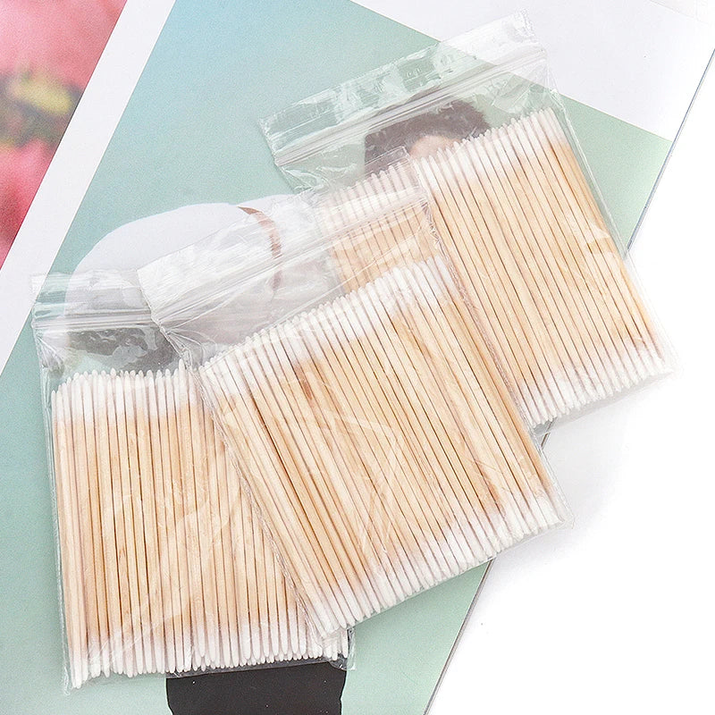 100/300Pcs Disposable Ultra-small Cotton Swab Brush Lint Free Micro Wood Makeup Brushes Eyelash Extension Glue Removing Tools