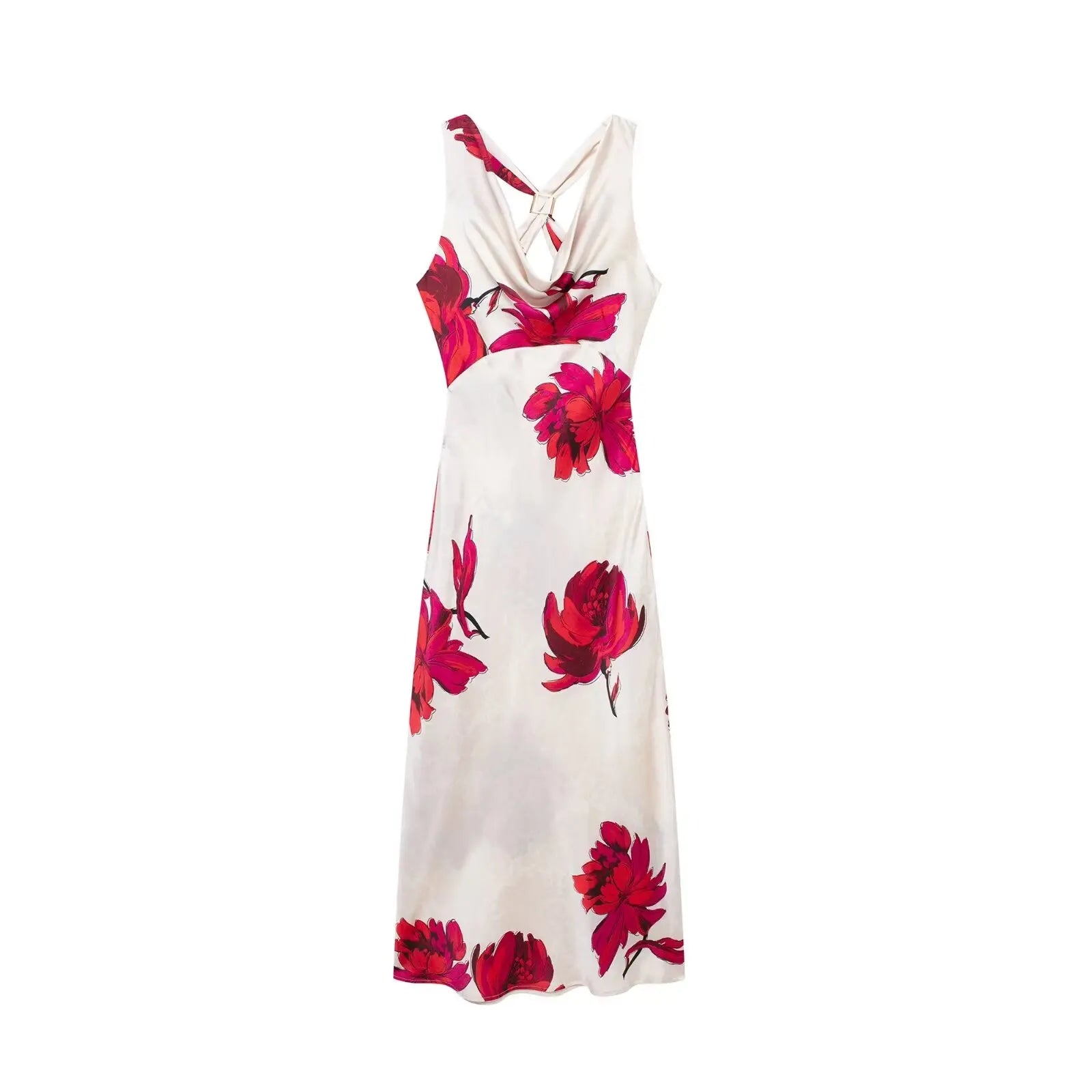 2024 ZAR4 Summer New Women's Clothing Style Fashionable Flower Printed Silk Texture Midi Dress