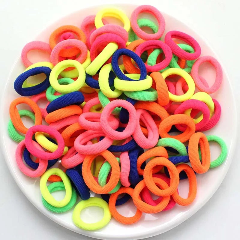 100pcs/lot Kids Color Scrunchies 20mm Non-damaging Headbands Girls Tie High Ponytail Hair Accessories High Elastic Rubber Bands