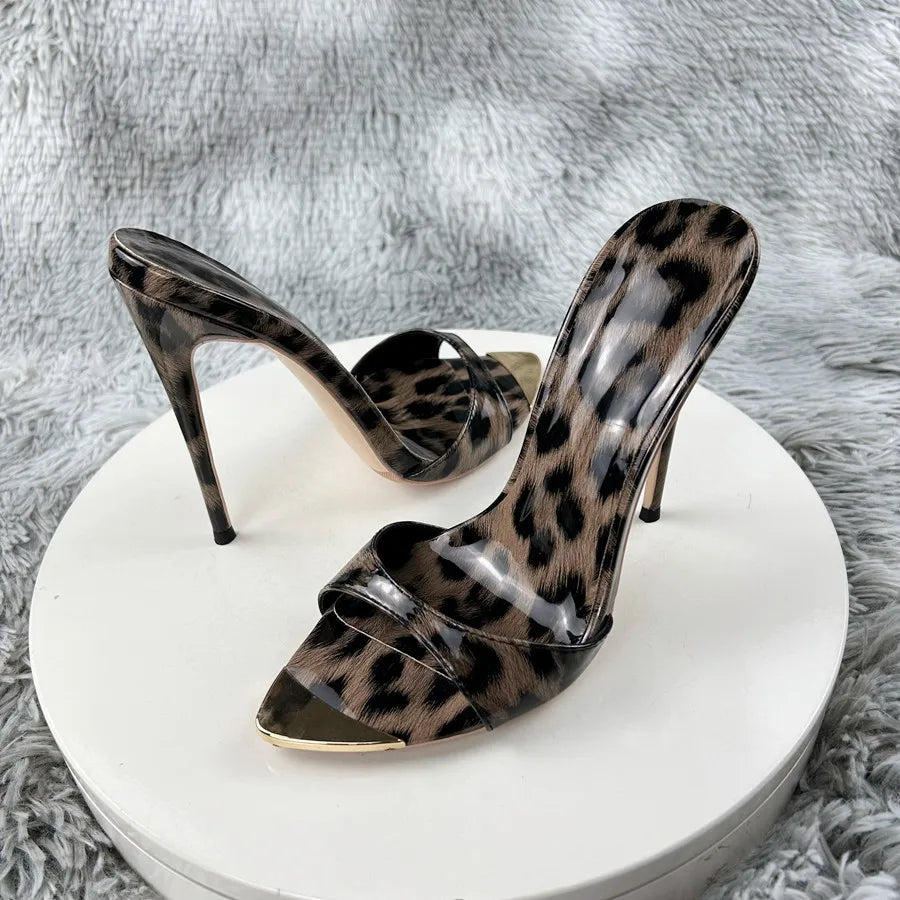 2024 Trend Women High Heels Shoes for Woman's Peep Toe Pointed Toe Leopard Print Pumps Sexy Ladies Summer Party Sandals 12cm