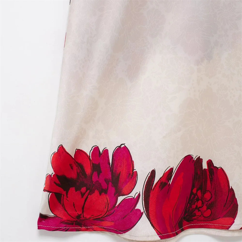 2024 ZAR4 Summer New Women's Clothing Style Fashionable Flower Printed Silk Texture Midi Dress