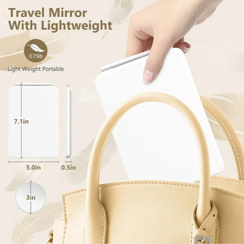 1PC rechargeable travel makeup mirror with LED light, 3-color lighting, portable ultra-thin illuminated makeup mirror, travel es