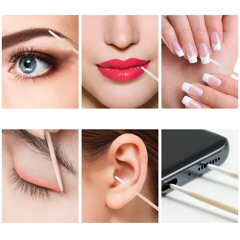 100/300Pcs Disposable Ultra-small Cotton Swab Brush Lint Free Micro Wood Makeup Brushes Eyelash Extension Glue Removing Tools