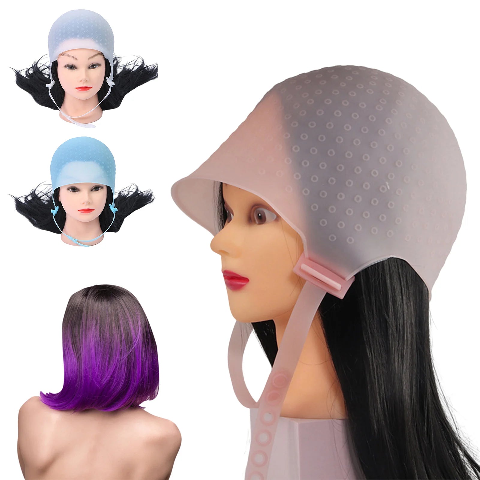 1Pc/1Set Hair Dyeing Cap with Holes Hair Highlight Hat Reusable DIY Home Use Hair Styling Tools Pro Beauty Salon Supplies