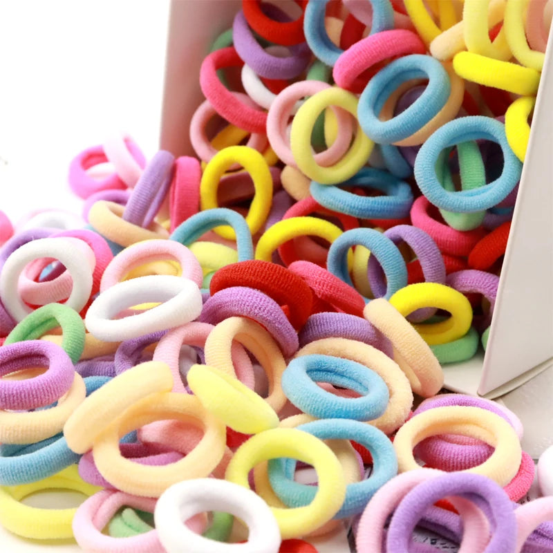 100pcs/lot Kids Color Scrunchies 20mm Non-damaging Headbands Girls Tie High Ponytail Hair Accessories High Elastic Rubber Bands