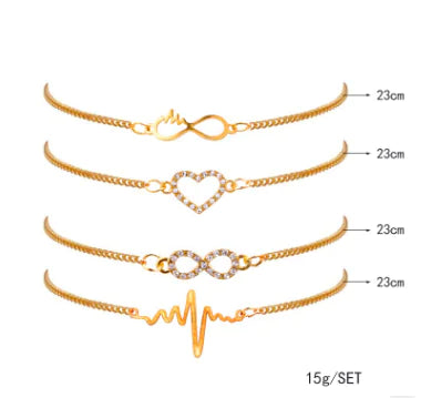 Heartbeat Infinity Symbol Bracelet Set with Rhinestones