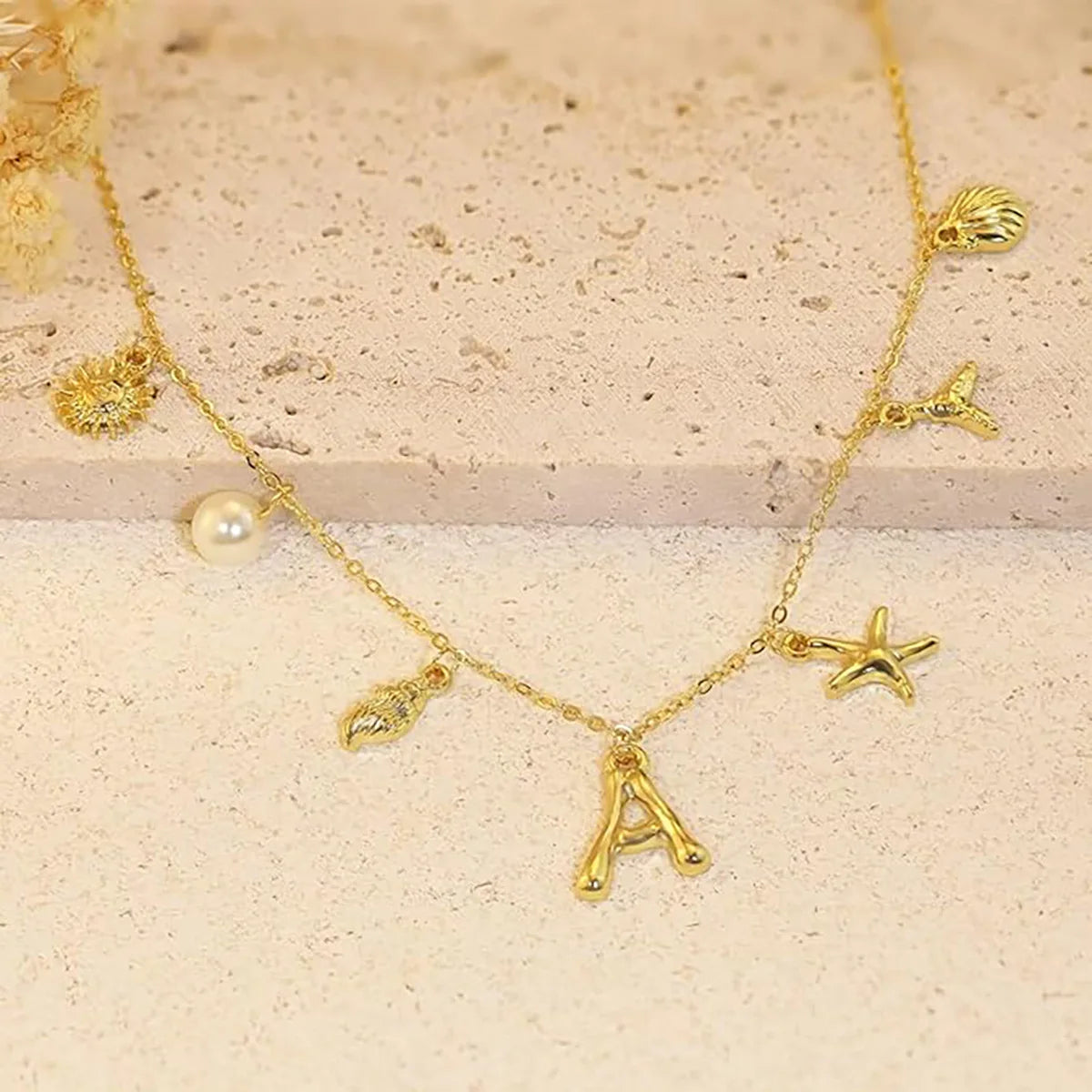 14K Gold Plated / Silver Initial Charm Necklaces for Women Girls,  A-Z Waterproof Boho Starfish Surfer Beach Choker Necklace