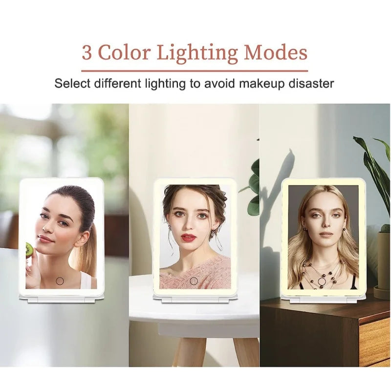 1PC rechargeable travel makeup mirror with LED light, 3-color lighting, portable ultra-thin illuminated makeup mirror, travel es