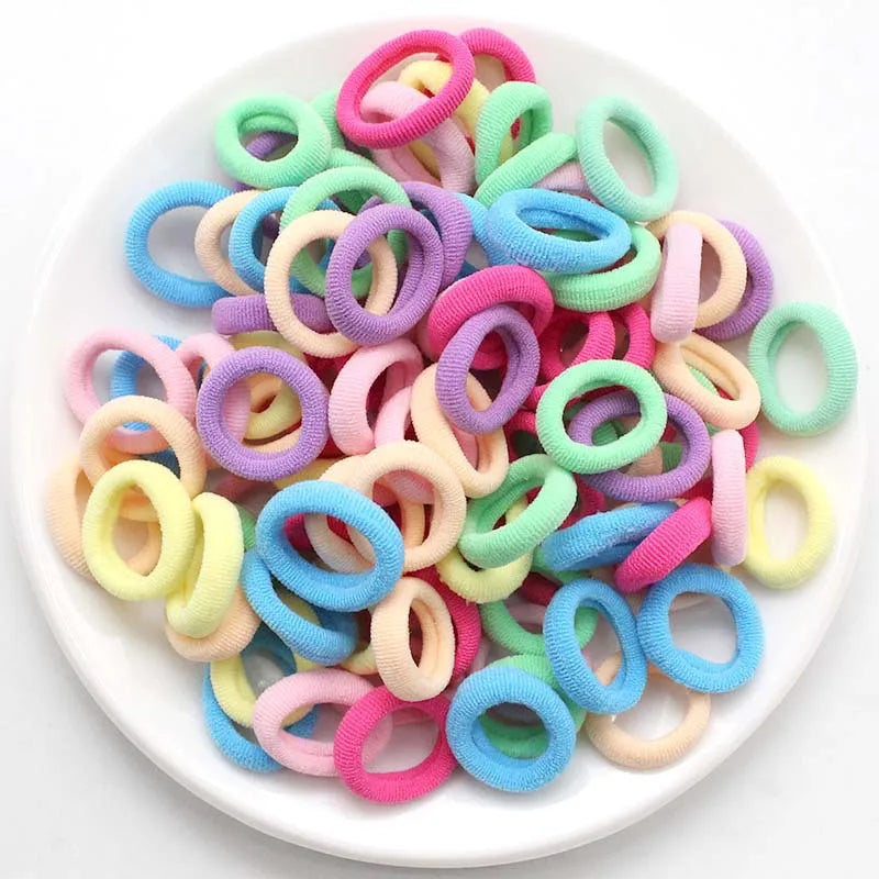 100pcs/lot Kids Color Scrunchies 20mm Non-damaging Headbands Girls Tie High Ponytail Hair Accessories High Elastic Rubber Bands