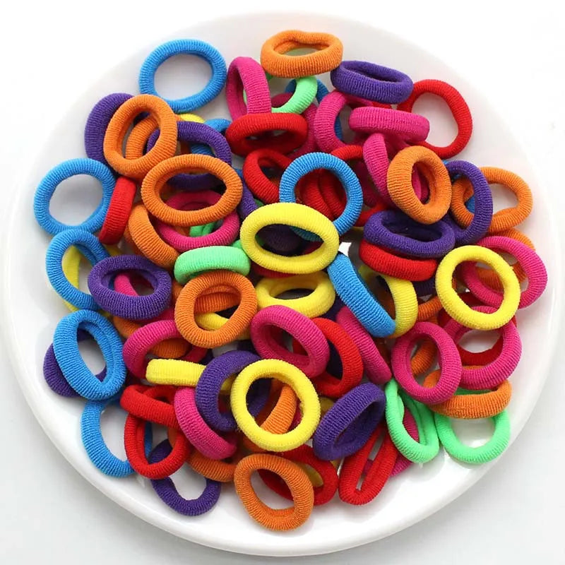 100pcs/lot Kids Color Scrunchies 20mm Non-damaging Headbands Girls Tie High Ponytail Hair Accessories High Elastic Rubber Bands