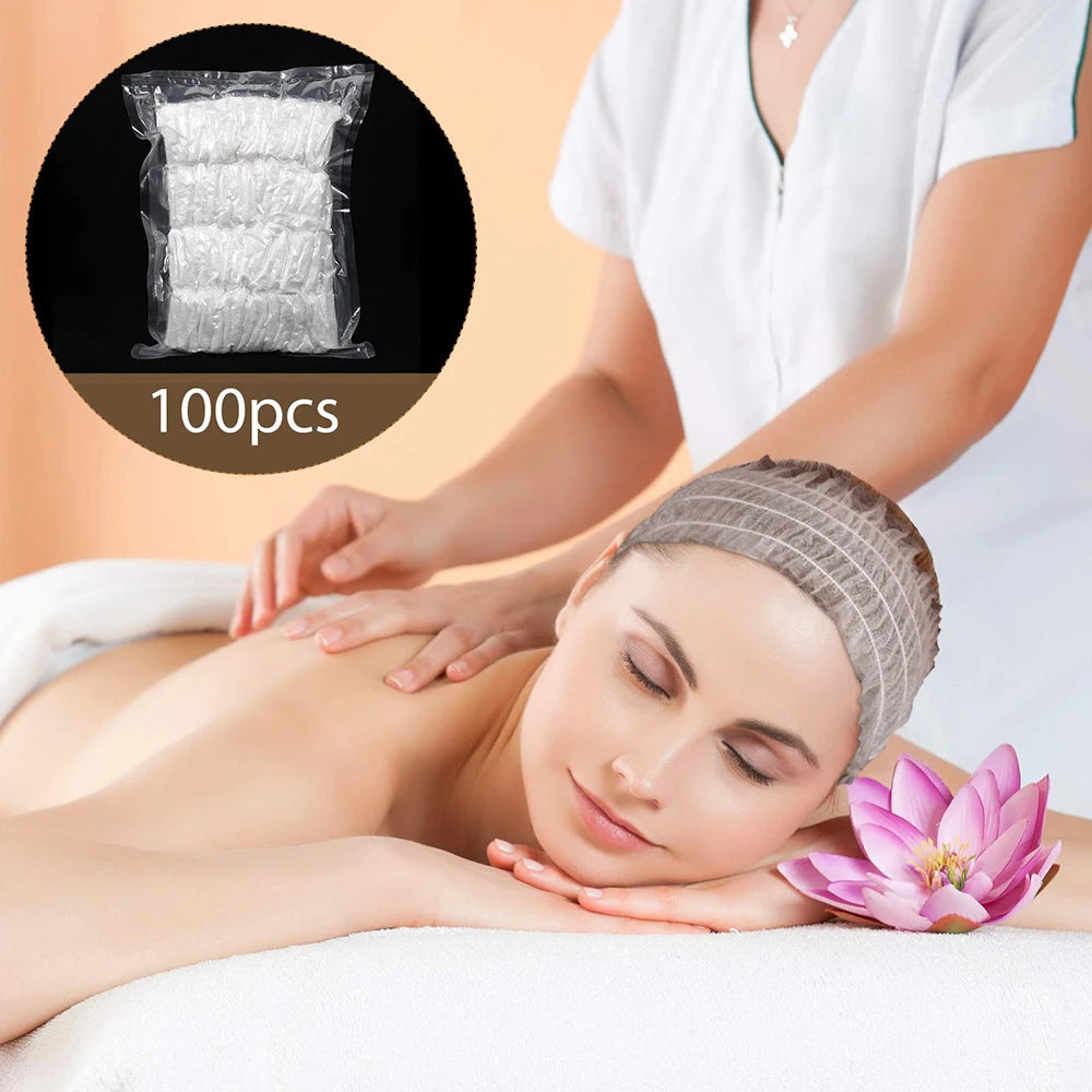 100 Pieces Disposable Spa Headbands Soft Non-Woven Facial Hair Band Elastic Skin Care Yoga Makeup Sauna Washing Face Supplies